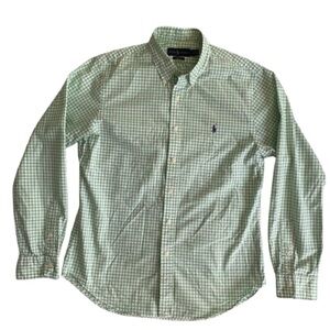 Ralph Lauren Men's Green Checked Shirt, Men’s L, Slim Fit, Cotton